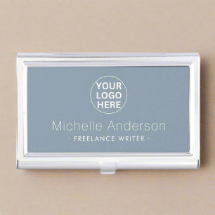 Branded Business Logo & Text Dusty Blue  Card Case