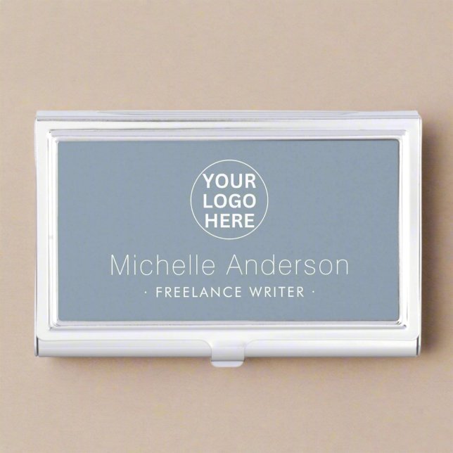 Branded Business Logo & Text Dusty Blue  Card Case (Creator Uploaded)