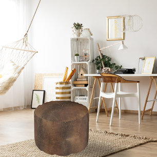 Branded Cowhide Faux Leather Pouf