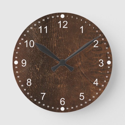 Branded Cowhide Faux Leather Round Clock