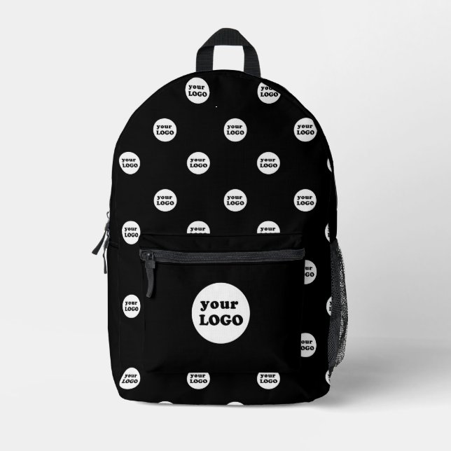 Branded Custom Business Logo Pattern Black Printed Backpack (Front)