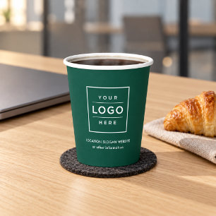 Branded Forest Green Business Logo Paper Cups