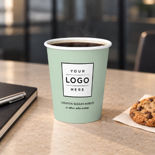 Branded Light Green Business Logo Paper Cups