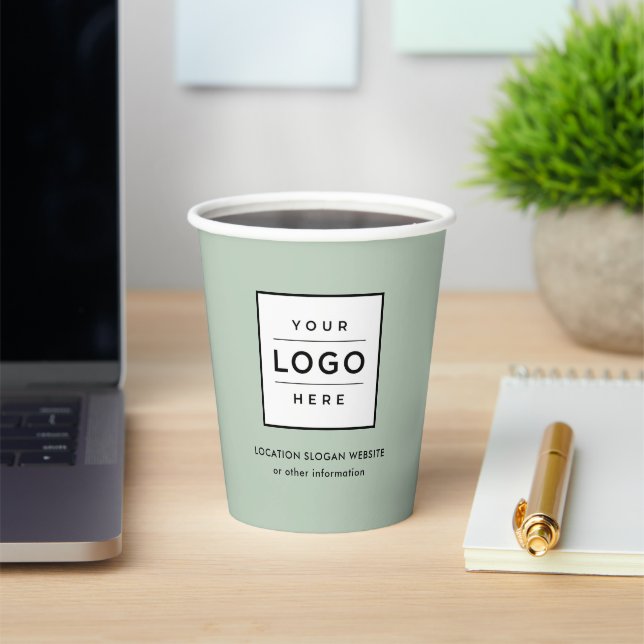 Branded Light Green Business Logo Paper Cups (Insitu)