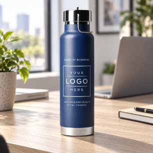 Branded Navy Business Logo Wellness Water Bottle