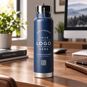 Branded Navy Logo QR Code Wellness Water Bottle