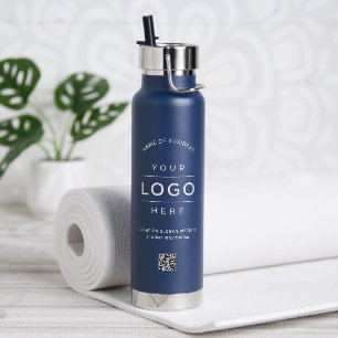 Branded Navy Logo QR Code Wellness Water Bottle