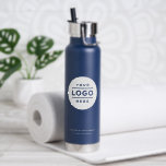 Branded Navy White Circle Logo Water Bottle<br><div class="desc">A classic navy blue insulated water bottle designed for businesses to brand with their custom logo on a contrasting white circular background, plus location, slogan, and website beneath. The rich navy finish and double-wall insulation keep drinks hot or cold for hours, creating a high-contrast hydration accessory for employee wellness gifts,...</div>