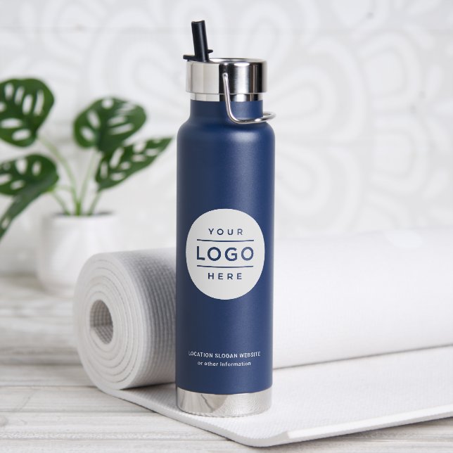 Branded Navy White Circle Logo Water Bottle (Yoga)