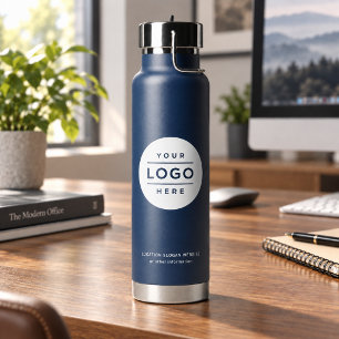 Branded Navy White Circle Logo Water Bottle