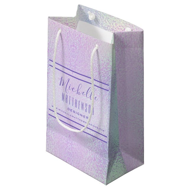 Branded Pink Holographic Promotional Chic Business Small Gift Bag (Front Angled)