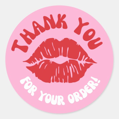 Branded Pink Red Kiss Thank You For Your Order Classic Round Sticker