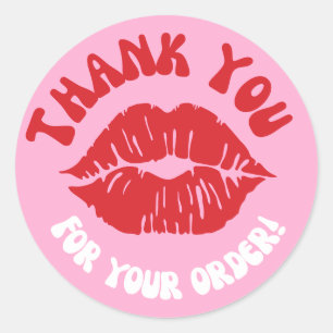 Branded Pink Red Kiss "Thank You For Your Order" Classic Round Sticker