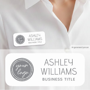 Branded Staff Gray White Custom Magnetic or Pin Name Tag