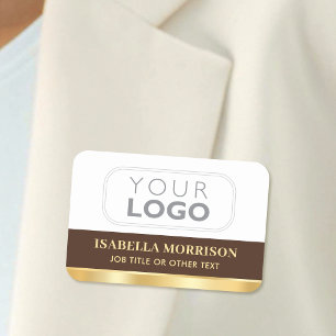 Branded Staff Name Tag Brown Gold Magnetic or Pin