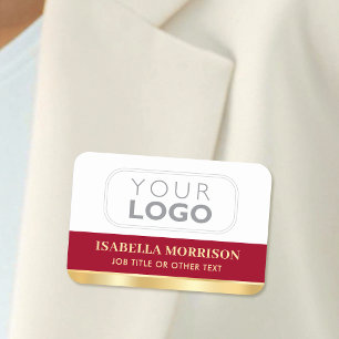 Branded Staff Name Tag Red Gold Magnetic or Pin