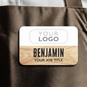Branded Staff Woodgrain Black Magnetic or Pin Name Tag