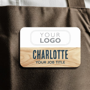 Branded Staff Woodgrain Blue Magnetic or Pin Name Tag