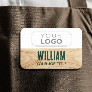 Branded Staff Woodgrain Green Magnetic or Pin Name Tag