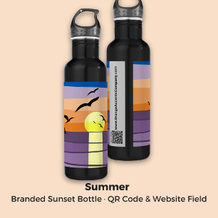 Branded Stylized Sunset · QR Code & Website Field Stainless Steel Water Bottle