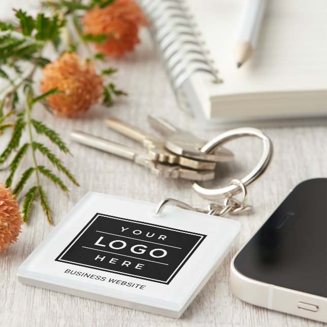 Branded White Business Logo Promo Keychain (Front Right)
