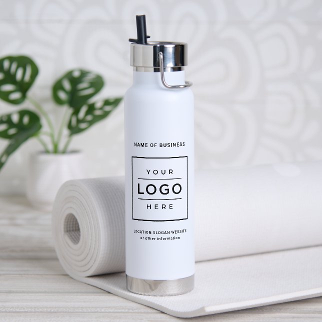 Branded White Business Logo Wellness Water Bottle (Yoga)