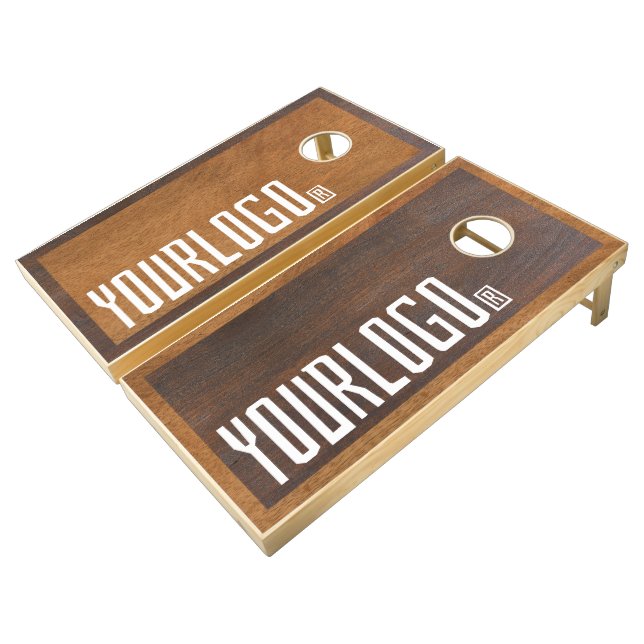 Branded Wood Boards | Company Logo Rustic Business Cornhole Set (Angled)