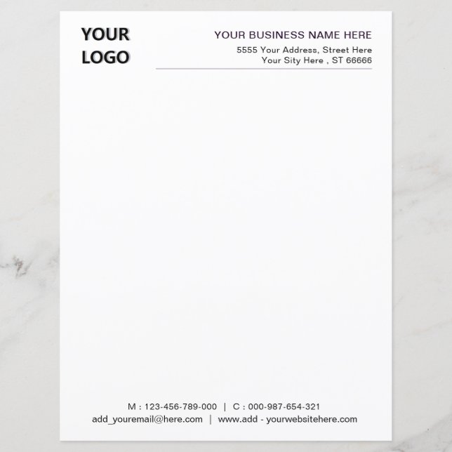 Branded Your Business Logo Text Letterhead Example (Front)