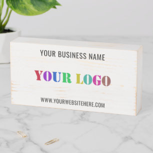 Branded Your Business Wooden Box Desk Sign Example