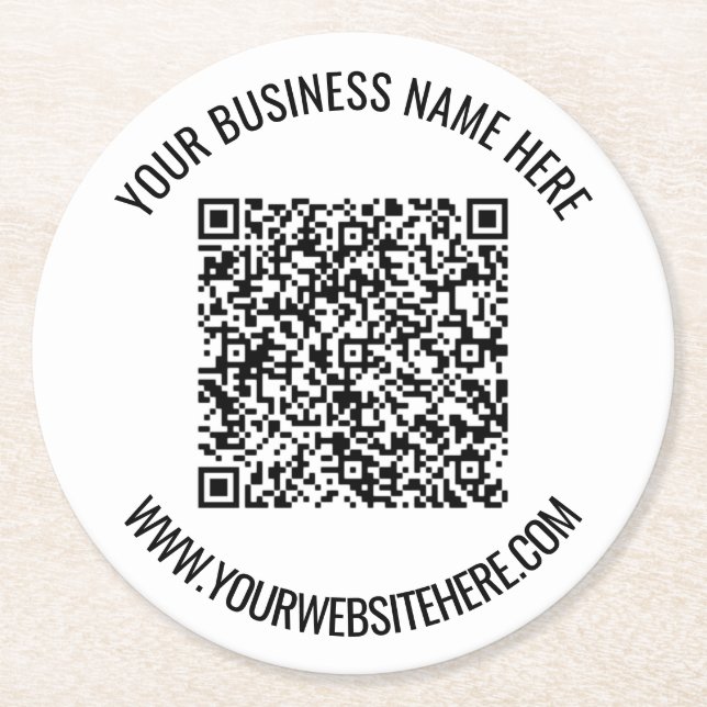 Branded Your QR Code and Custom Text Paper Coaster (Front)