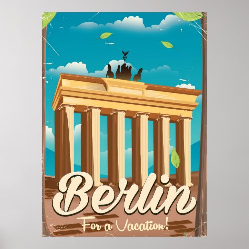 Brandenburg gate Berlin cartoon travel poster