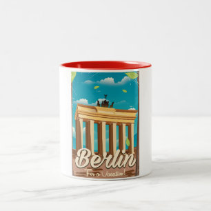 Brandenburg gate ,Berlin cartoon travel poster Two-Tone Coffee Mug