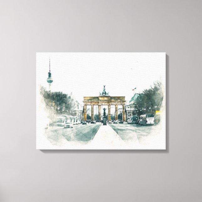 Brandenburg Gate Berlin Watercolor Painting Canvas Print (Front)