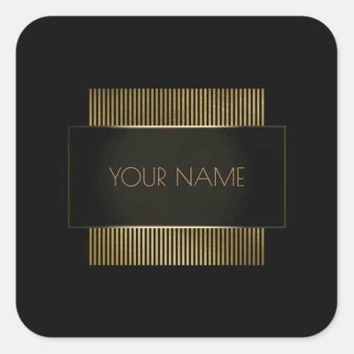 Branding Black Gold Minimal Name Geometry Luxury Square Sticker