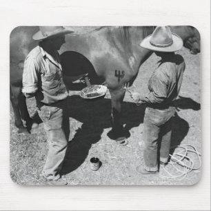 Branding horses with the pitchfork brand mouse pad