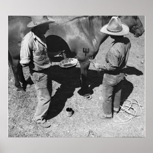 Branding horses with the pitchfork brand poster (Front)