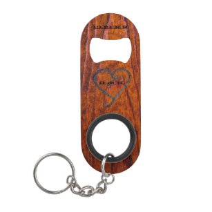 Branding Iron Heart With Photo Of Wood Grain Keychain Bottle Opener
