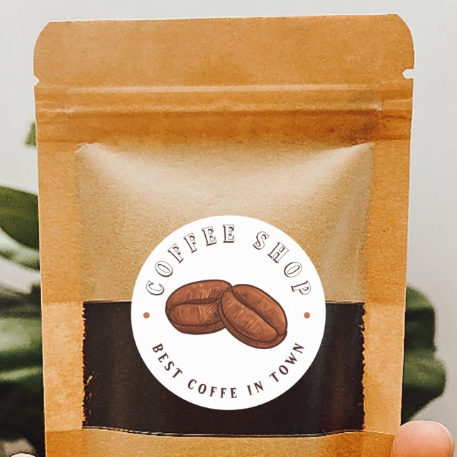 Branding Packaging Coffee Shop Brown Beans   Classic Round Sticker (Creator Uploaded)