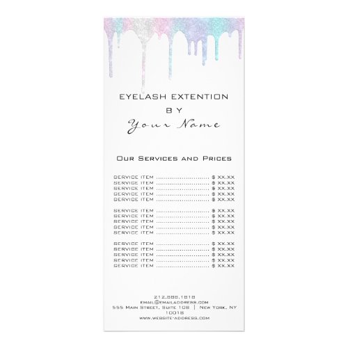 Branding Price List Lash Extension Holograph White Rack Card