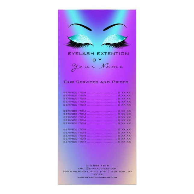 Branding Price List Lashes Extension Blue Pink Rack Card (Front)