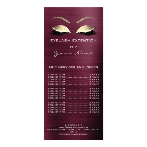 Branding Price List Lashes Extension Burgundy 1 Rack Card