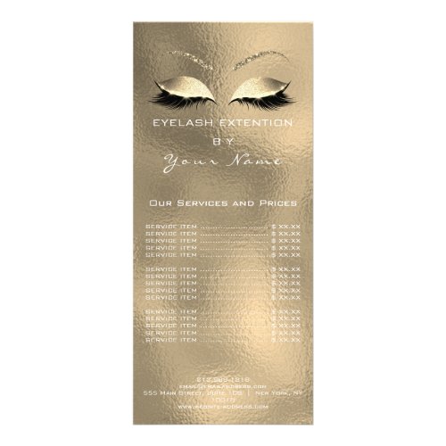 Branding Price List Lashes Extension Glass Gold Rack Card