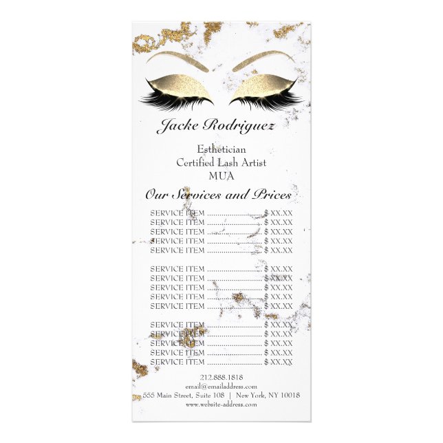Branding Price List Lashes Extension Gold Eyes Rack Card (Back)