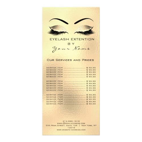 Branding Price List Lashes Extension Gold Sharon Rack Card