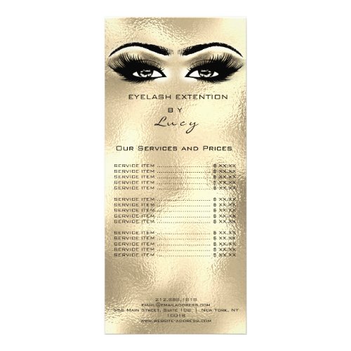 Branding Price List Lashes Extension Golden Eyes Rack Card