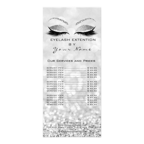 Branding Price List Lashes Extension Gray Silver1 Rack Card