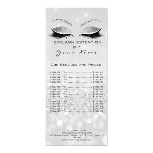 Branding Price List Lashes Extension Gray Silver2 Rack Card