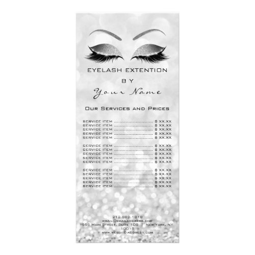 Branding Price List Lashes Extension Gray Silver Rack Card