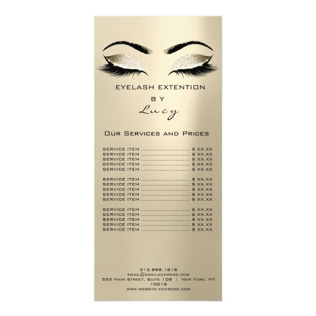 Branding Price List Lashes Extension Ivory Creamy Rack Card (Front)