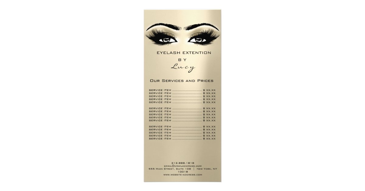 Branding Price List Lashes Extension Ivory Eyes Rack Card | Zazzle